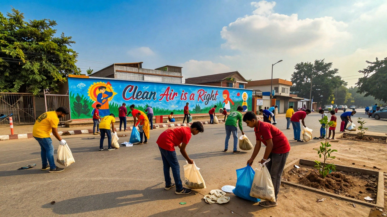 Молодые активисты убирают мусор в Дели, дети сажают деревья под чистым небом