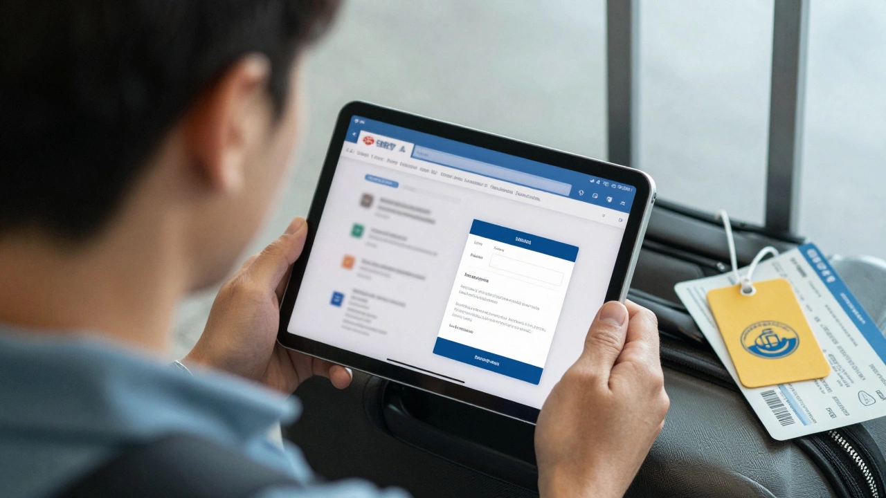 Пассажир проверяет безопасность рейса на экране без текста